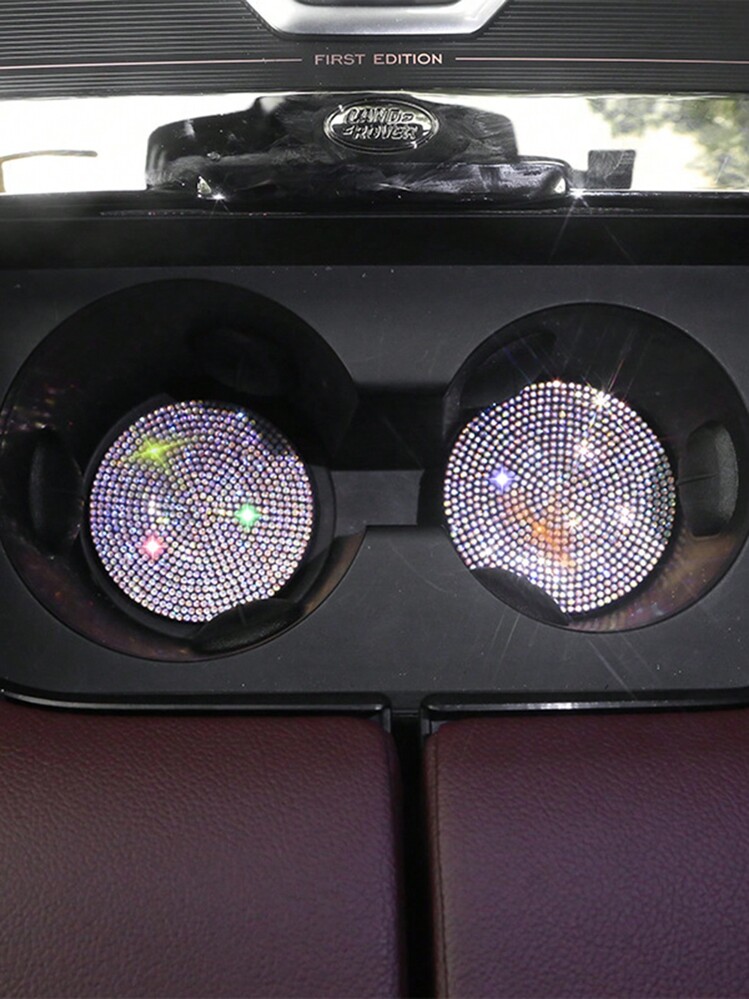 2入組彩色鑲鑽裝飾汽車杯墊 - 彩色 - 查看 2