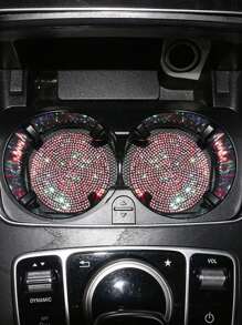 2pcs/Set Colorful Rhinestone Decor Car Cup Mats - Multicolor - View 3