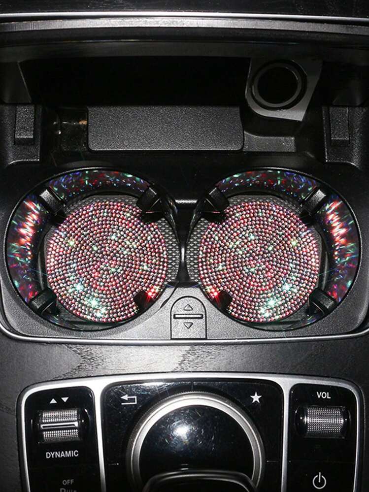 2入組彩色鑲鑽裝飾汽車杯墊 - 彩色 - 查看 3