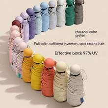 1 Miếng Gấp lại Ô dù 8 Xương sườn , Thiết kế viên nang Mini mặt trời & Mưa Ô dù , Có thể mang đi Túi nhỏ Ô dù - Màu be - Xem 3