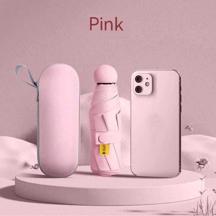 1 Miếng Gấp lại Ô dù 8 Xương sườn , Thiết kế viên nang Mini mặt trời & Mưa Ô dù , Có thể mang đi Túi nhỏ Ô dù - Màu be - Xem 4