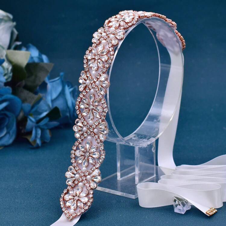 1pc Vintage Rose Gold Belt, Sparkly Rhinestone Bridal Waist Accessory, Full Diamond Fashion Formal Dress Decoration
