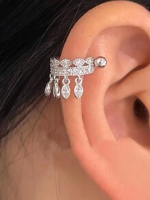 1pair Unique Screw Fasten Tassel Earrings With Exquisite Design, Suitable For Daily Wear And As Gift - Silver - View 5