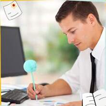 6pcs Plush Ball Cartoon Ballpoint Pens, Cute And Highly Attractive , Fluffy Pens In Multiple Colors, Colorful Ballpoint Pens Suitable For School Use, Back To School Gift (Pink) - Multicolor - View 4