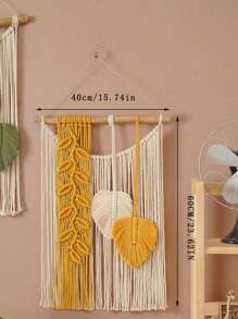 1入手工編織掛毯,波西米亞流蘇家居裝飾客廳牆面掛飾 - 黃色 - 查看 2