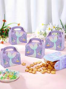 3入組手提袋狀人魚尾巴派對禮物盒，包裝烘焙禮物肥皂糖果巧克力餅乾盒，完美的紙板糖果巧克力禮物盒，用於婚禮派對和派對禮物盒，生日裝飾 - 彩色 - 查看 3