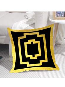 1pc Gold Line Design Geometric Cushion Cover For Home & Office Decoration, Soft Peach Skin Velvet Seat Pad Cover (Pillow Core Not Included) - Gold - View 6
