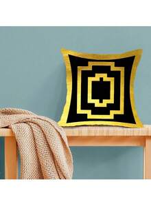 1pc Gold Line Design Geometric Cushion Cover For Home & Office Decoration, Soft Peach Skin Velvet Seat Pad Cover (Pillow Core Not Included) - Gold - View 7