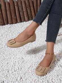 Của phụ nữ Mũi vuông Giày phẳng Với Khóa , Giải trí & Thiết kế đơn giản , Ánh sáng Màu Quả mơ Màu sắc - Màu be - Xem 2