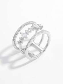 1pc Fashion Sterling Silver Cubic Zirconia Decor Layered Design Ring For Women For Decoration Gift