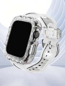 1入女性閃光透明矽膠手錶表帶和外殼，兼容蘋果手錶帶40mm、38mm、41mm、42mm、44mm、45mm，時尚運動手錶替代帶，適用於SE 8 7 6 5 4 3 2 1系列