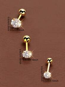 3pcs Bông tai stud Đối với phụ nữ , Sáng bóng Khối Zirconia  Mạ vàng 18K Thép không gỉ Hoa tai Đối với Xoắn ốc Hạt tai Xuyên - Vàng - Xem 4