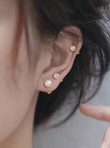 3pcs Bông tai stud Đối với phụ nữ , Sáng bóng Khối Zirconia  Mạ vàng 18K Thép không gỉ Hoa tai Đối với Xoắn ốc Hạt tai Xuyên - Vàng - Xem 3