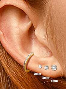 3pcs Bông tai stud Đối với phụ nữ , Sáng bóng Khối Zirconia  Mạ vàng 18K Thép không gỉ Hoa tai Đối với Xoắn ốc Hạt tai Xuyên - Vàng - Xem 6