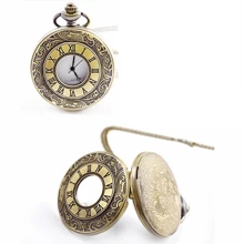 Vintage Pocket Watch Necklace For Men, Arabic Numerals With Chain - Bronze - View 5