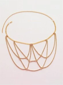 1件性感十字形鑽石身鏈,夜店比基尼珠寶首飾女士穿搭必備 - 金色 - 查看 4