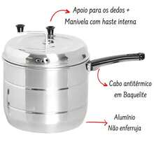 Pipoqueira Panela de Pipoca 4,8 Litros Alumínio Polido Haste Reforçada Apoio Para o Dedo E Não Enferruja - Prata - Visão 3