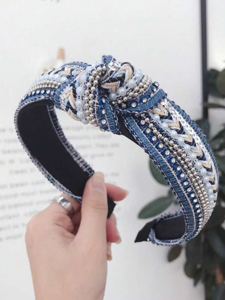 波西米亚风新款时尚女士发箍中心打结波西米亚发带成人休闲闪亮亮片个性发饰，多巴胺，发箍，发圈头带头饰 - 均碼 - 查看 3