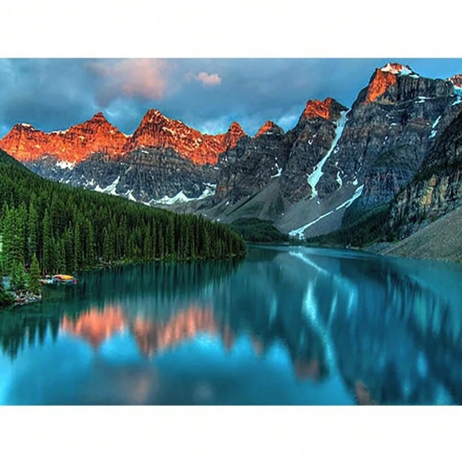 Cross Stitch Needlework Embroidery Kits | Nature Mountain Lake (Printed Canvas) - 11CT - Xem 1