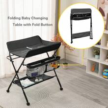 Baby Nappy Changing Table With Wheels And Storage, Folding Infant Care Station, Height Adjustable Changing Unit, Backache-Free Diaper Changing, Under 12 Month - Black - View 3