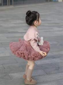 Young Girl Wide Waistband Ballet Princess Cake Puff TUTU Skirt In Sheer Netting Fabric