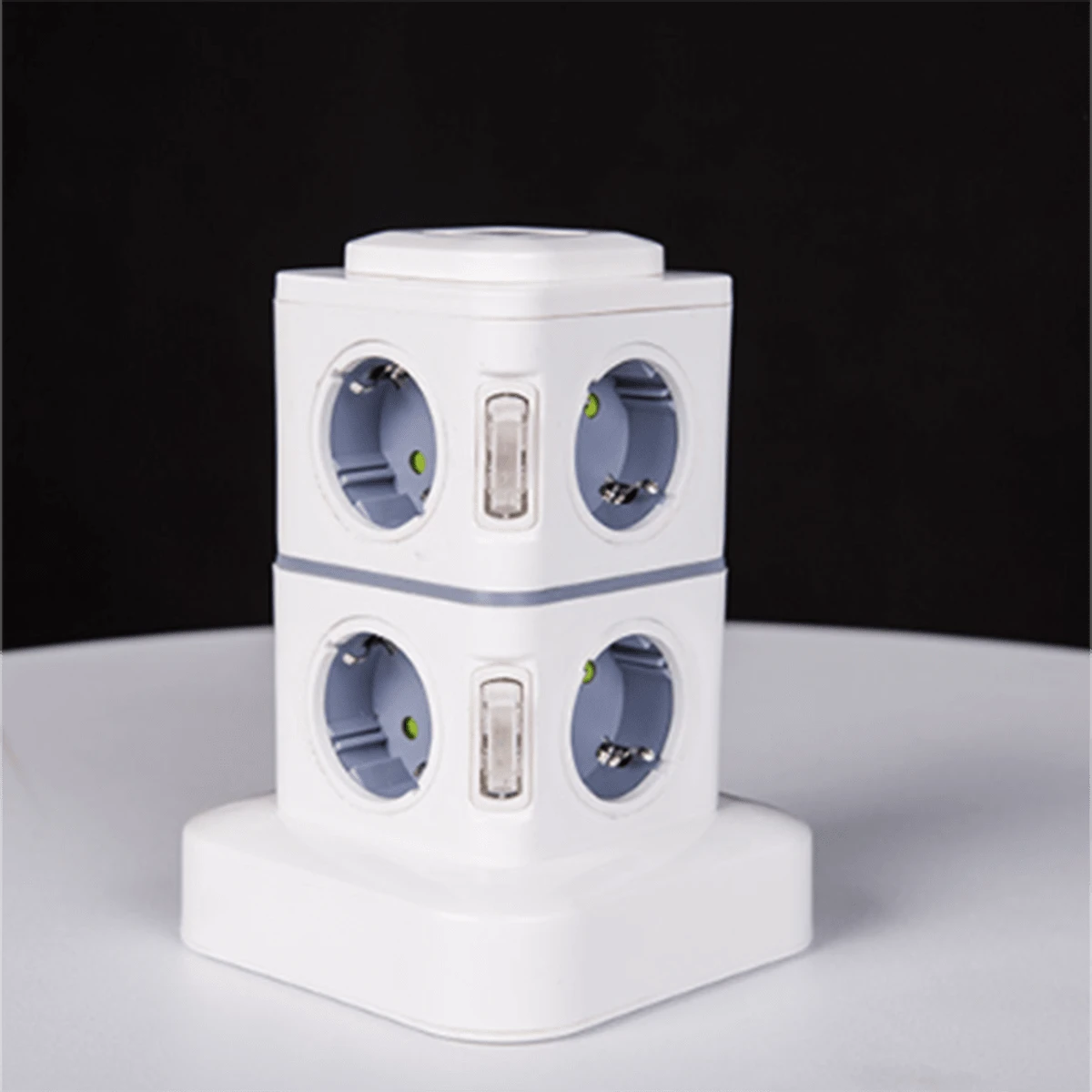 1pc Vertical 2-Layer Overload Protection 8 Outlets 10a 1.8m Power Strip With European Standard Plug - White - View 1