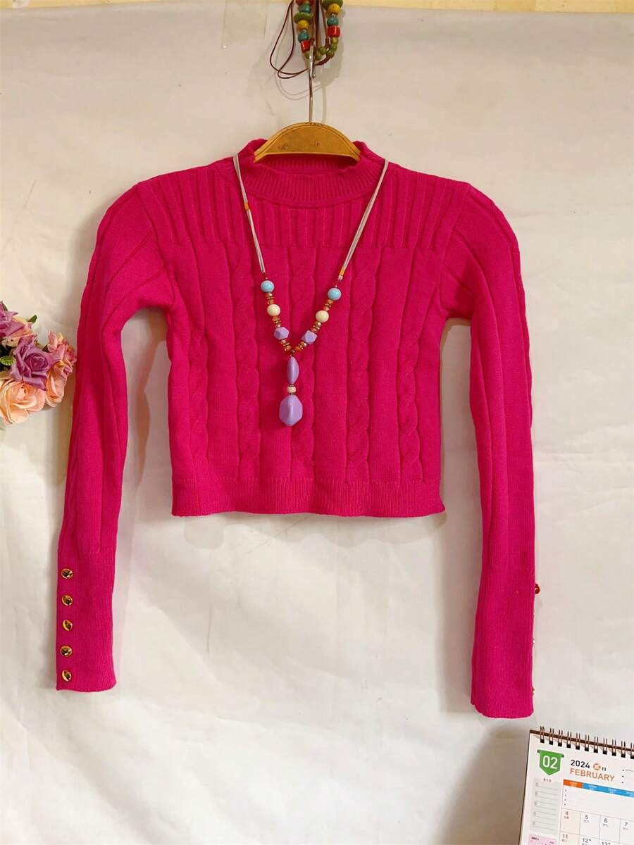 Women Knit Tops - 玫紅色 - 查看 1