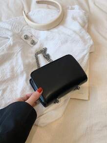 迷你水钻金属装饰斜挎包，时尚翻盖腋下包，配金属链条肩带，女士时尚钱包圣诞礼物 - 黑色 - 查看 5