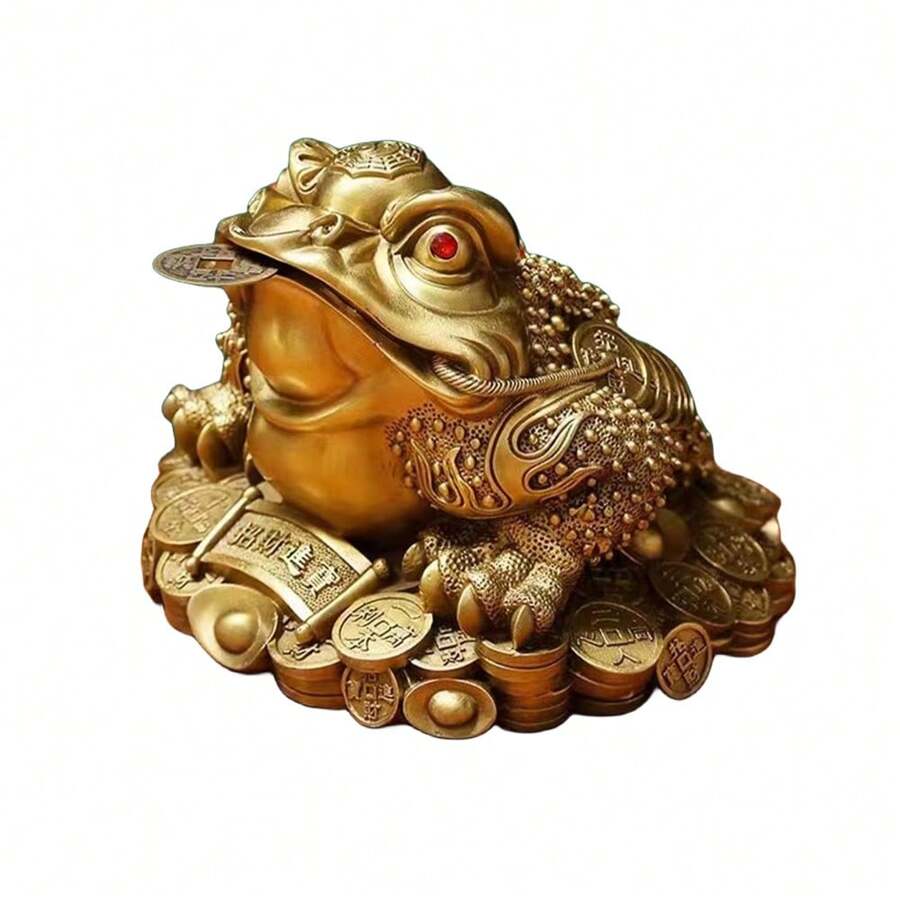Feng Shui Money Frog, Lucky Money Toad Decorations Chinese Toad Decoration Chinese Charm For Prosperity - Gold - View 1