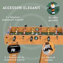 Calcio Balilla Pieghevole Compatto in Legno, Biliardino Salvaspazio con 6 Aste, 18 Giocatori e Segnapunti, 69x37x70cm - Beige - Visualizzare 5