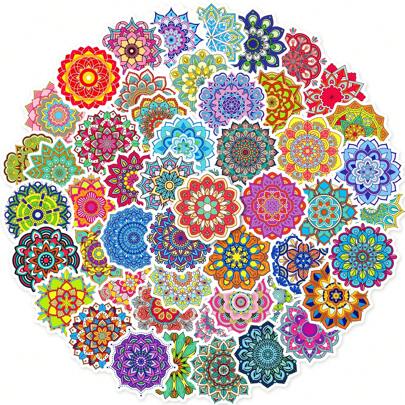 50/100pcs Mandala Sticker Set, Waterproof Vinyl Mandala Aesthetic Stickers, Suitable For Scrapbooks, Water Bottles, Luggage, Laptops, Journals, Art Stickers, Ideal For Girls, Teens And Adults, Back To School Essential Scrapbook Supplies Funny Stickers Laptop Stickers Kindle Phone Stickers