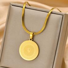 1pc Gold Plated Stainless Steel Thick Chain Maple Leaf, Geometric Design, Punk Style, Streetwear, Daily Wear, Festival Accessory For Men - Yellow Gold - View 5