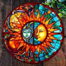 1入組帶太陽眼鏡月亮和陽光彩色玻璃窗,藍色和黃色廚房裝飾,適用於窗戶的亞克力日光捕手,感恩節或生日禮物,女性生日時的美麗太陽收藏品,新居或母親節禮物 - B15月亮和陽光 - 查看 5