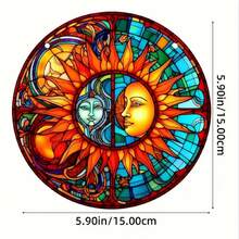 1入組帶太陽眼鏡月亮和陽光彩色玻璃窗,藍色和黃色廚房裝飾,適用於窗戶的亞克力日光捕手,感恩節或生日禮物,女性生日時的美麗太陽收藏品,新居或母親節禮物 - B15月亮和陽光 - 查看 2