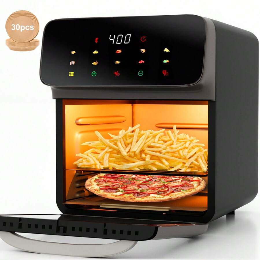 12QT Air Fryer,  10-In-1 Convection Oven With Rotisserie, Toast, Bake, Roast, Reheat Functions And More, Touchscreen, 1700W Toaster Oven Countertop, Digital Display Compact Air Fryer - Grey - View 1
