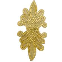 Aplicación de pedrería de cristal dorado con diseño de flor para soldar o coser en accesorios de manga de vestidos de boda. Ideal para proyecto de bricolaje - Dorado - Ver 3