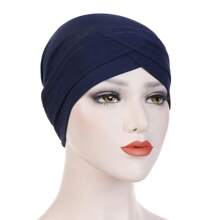 1pc Stretch Forehead Crossed Turban Hat Women Solid Color Hijab Hat Casual Elastic Head Wrap Lightweight Chemo Hat Headscarf Hats Bonnet Hair Bonnet Turban
