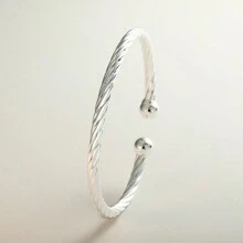 S925 Sterling Silver Hollow Twisted Bangle Bracelet - Silver - View 4