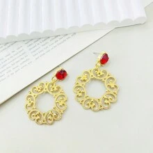 1對新宮廷風格空心圓形鑽石裝飾耳環（女性專用） - 金色 - 查看 5