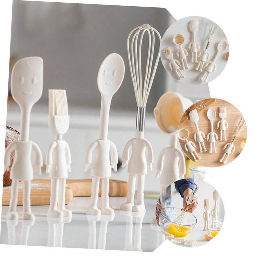 5pcs/Set Baking Tools, Including Cake Cream Scraper, Egg Beater, Pastry Spatula, Silicone Cream Scraper, Silicone Brush For Baking And Barbecue - Multicolor - View 1