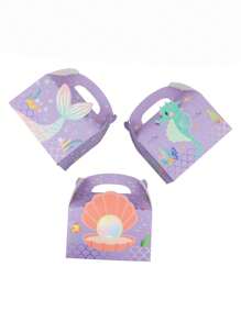 3入組手提袋狀人魚尾巴派對禮物盒，包裝烘焙禮物肥皂糖果巧克力餅乾盒，完美的紙板糖果巧克力禮物盒，用於婚禮派對和派對禮物盒，生日裝飾 - 彩色 - 查看 1