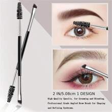 2pcs/Pack Dual-Ended Eyebrow Brush And Spoolie Brush-Angled, For Precise Application And Brow Powder Blending - Black - View 7