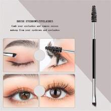 2pcs/Pack Dual-Ended Eyebrow Brush And Spoolie Brush-Angled, For Precise Application And Brow Powder Blending - Black - View 3