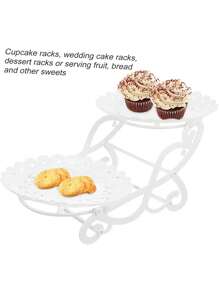 2pcs/Set 2 Tier Dessert Stand With Handle, Plastic Cupcake Display Holder For Buffet, White - White - View 7