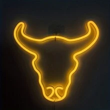 1入新款led霓虹燈,大型公牛頭夜燈,創意臥室裝飾燈,可由usb或電池盒供電 - 彩色 - 查看 12