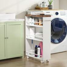 Tribesigns Slim Storage Cart, Rolling Narrow Kitchen Cart On Wheels For Small Place, 4-Tier Slide Out Slim Utility Cart Skinny Laundry Cart With Handle For Kitchen, Bathroom, Laundry - Nâu và Trắng - Xem 7