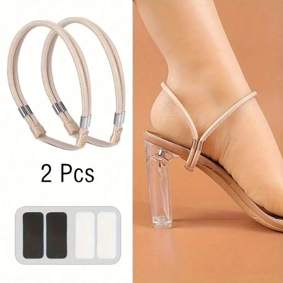 1pair Women's Beige Shoelaces For All High-Heels With Non-Slip Shoelace Buckles, No Need To Install - Beige - View 1