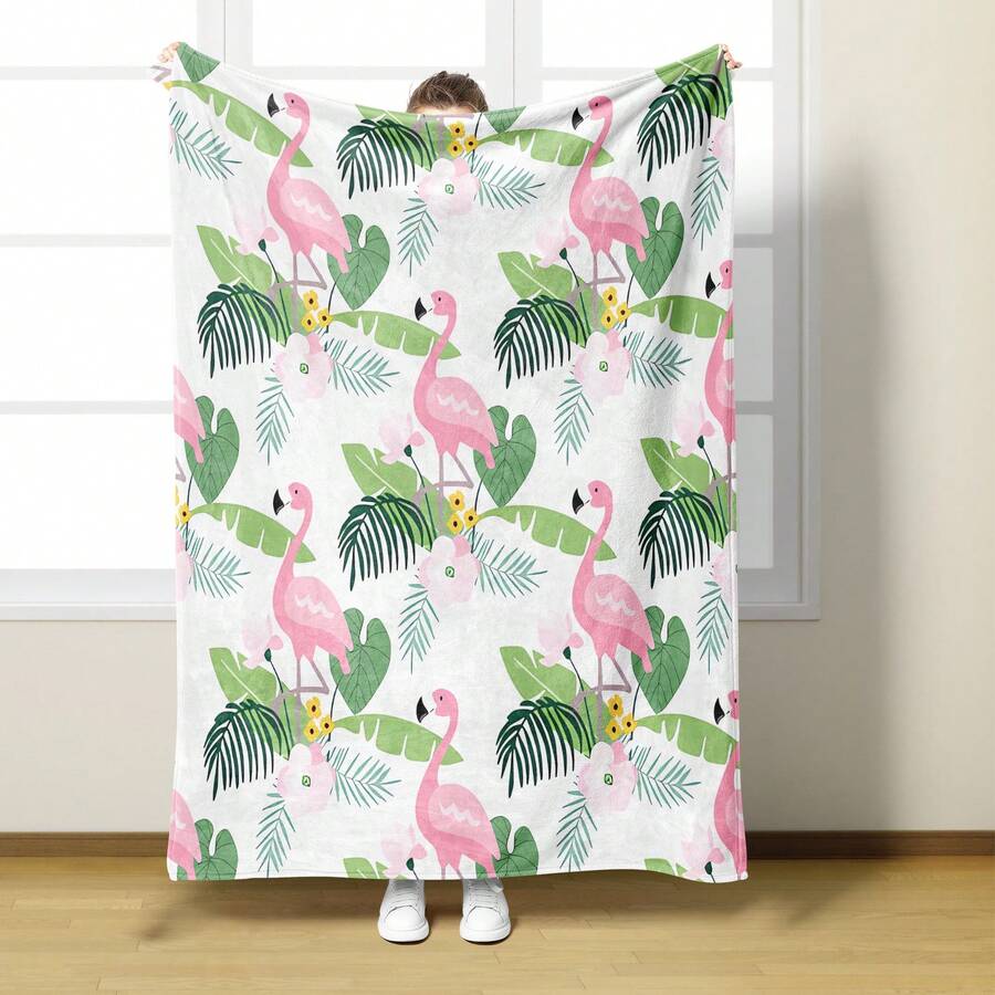 1條火烈鳥法蘭絨毛毯,空調毛毯,柔軟舒適的法蘭絨毯,汽車毯,露營毯,家庭禮物,全季適用 - 彩色 - 查看 1