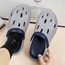 Men's Hollow Out Slippers, Summer Slip Resistant Sandals With Toe Cap And Thick Sole For Casual Beach Wear - Grey - View 5