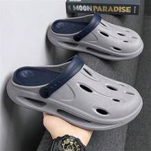 Men's Hollow Out Slippers, Summer Slip Resistant Sandals With Toe Cap And Thick Sole For Casual Beach Wear - Grey - View 2